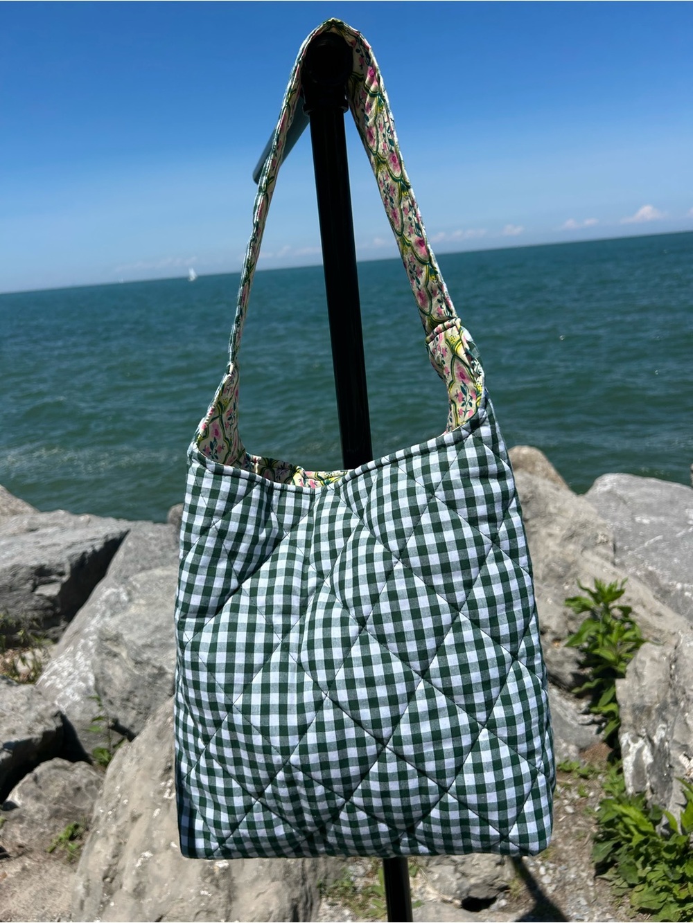 📍Locally Made 📍Green Gingham Quilted Shoulder Bag
